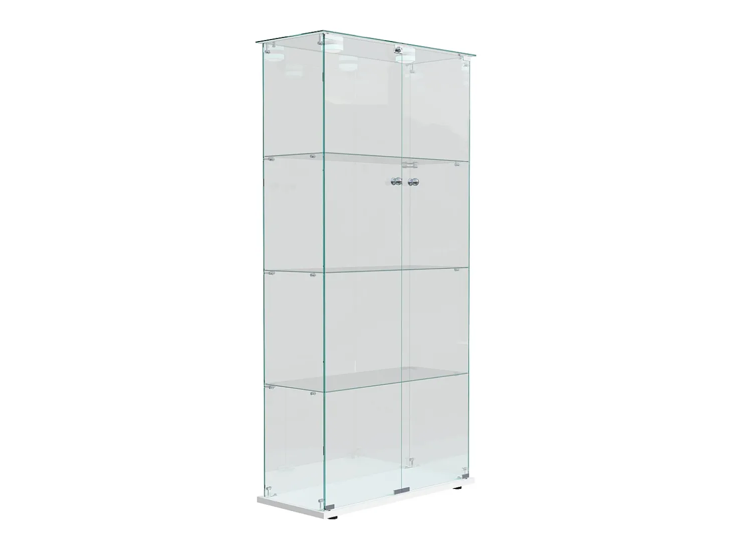 Vitrina de cristal con luz de grifo, vitrina, 2 puertas con cerradura, 4 estantes, 163 x 78,5 x 35 cm, color blanco
