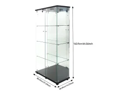Vitrina de cristal con soporte, LED, 2 puertas con cerradura, 4 compartimentos, para colecciones y decoración