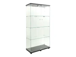 Vitrina de cristal con soporte, LED, 2 puertas con cerradura, 4 compartimentos, para colecciones y decoración