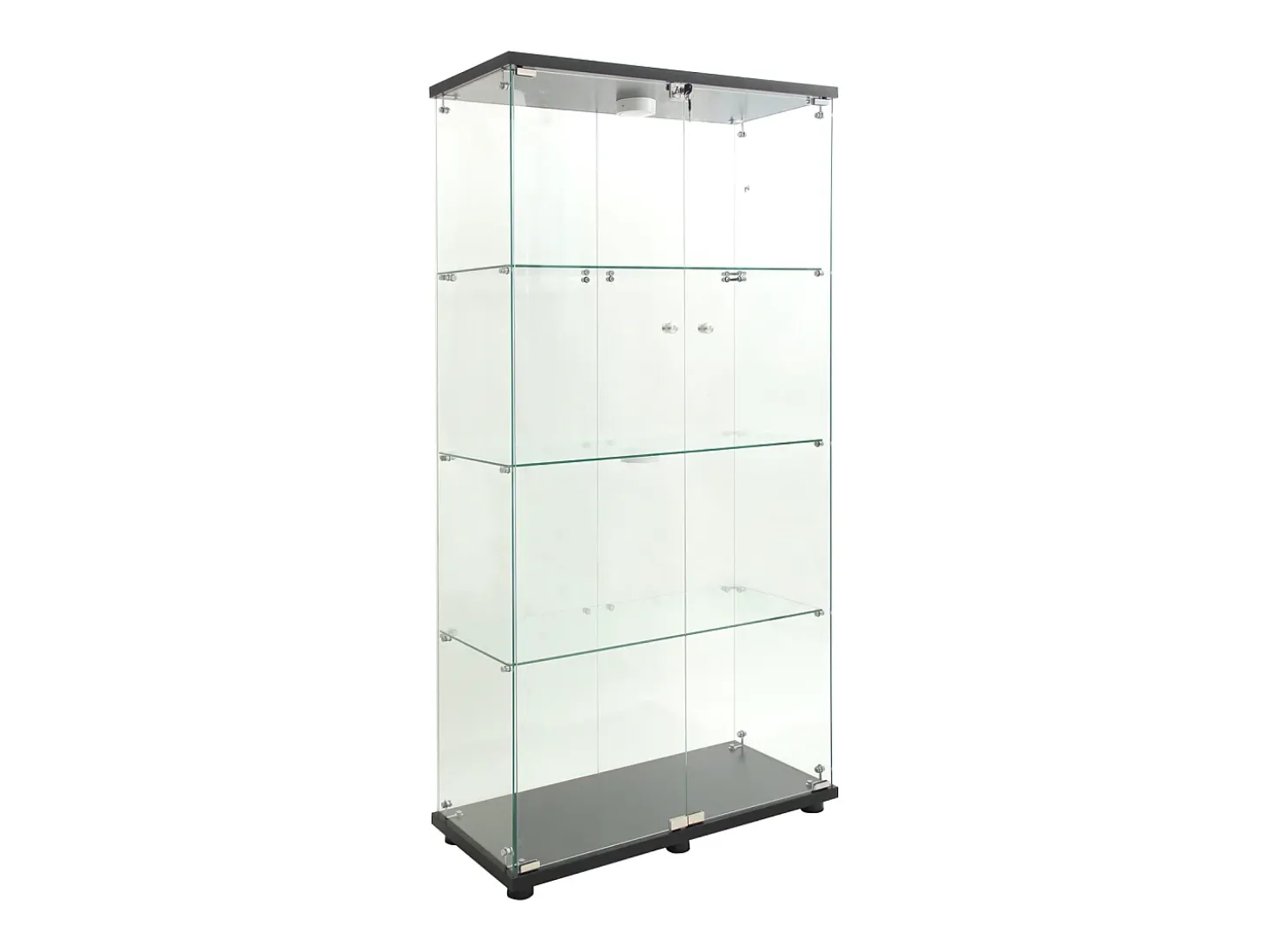 Vitrina de cristal con soporte, LED, 2 puertas con cerradura, 4 compartimentos, para colecciones y decoración