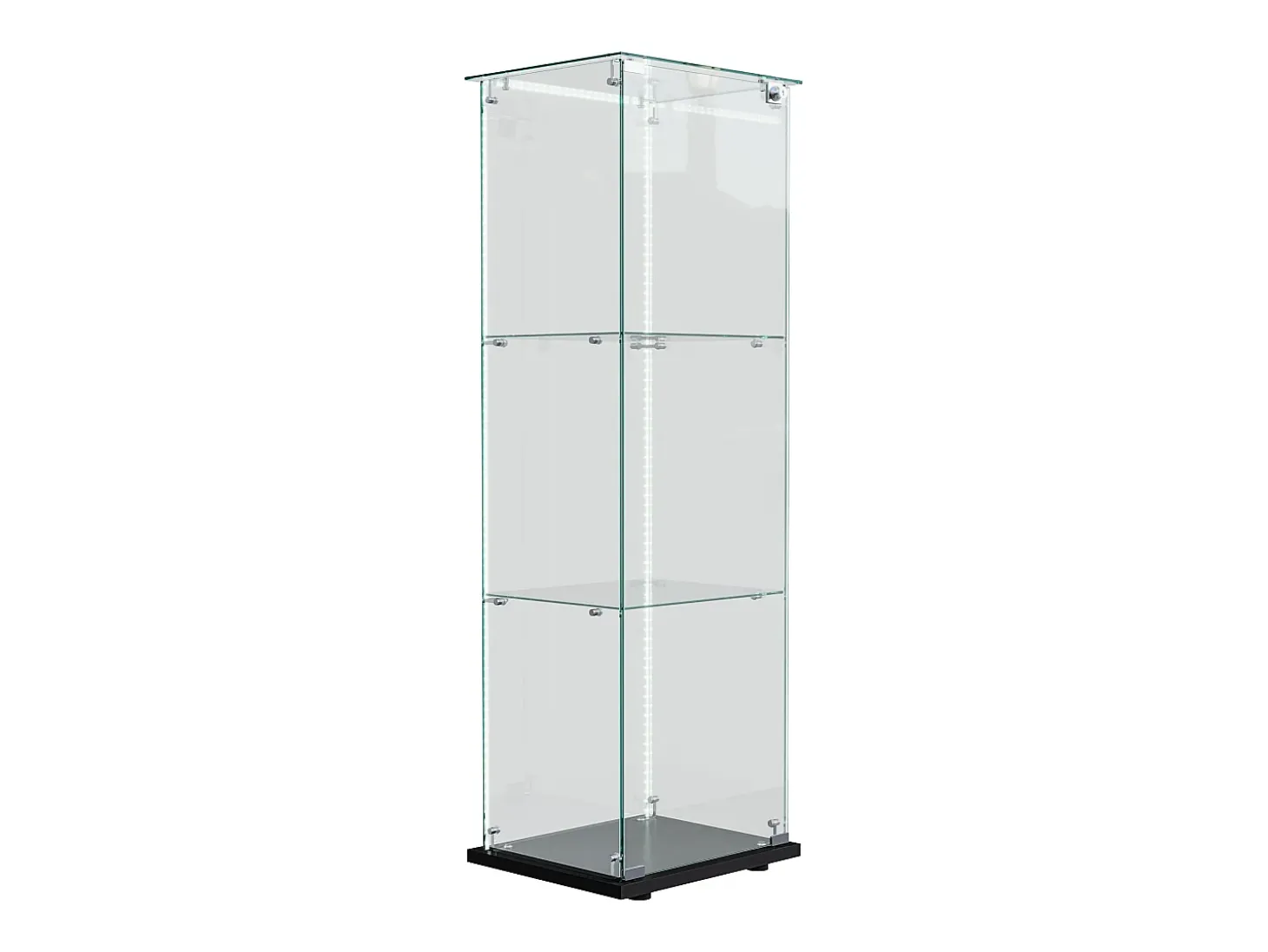 Vitrina de cristal de 3 estantes con iluminación LED - 123,3 x 39,8 x 35 cm - Vitrina estrecha - Negra