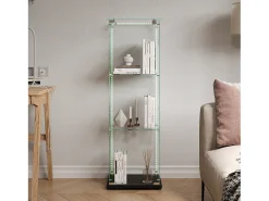 Vitrina de cristal de 3 estantes con iluminación LED - 123,3 x 39,8 x 35 cm - Vitrina estrecha - Negra