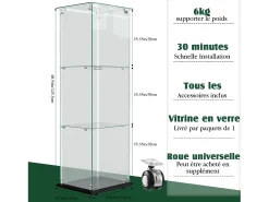 Vitrina de cristal de 3 estantes con iluminación LED - 123,3 x 39,8 x 35 cm - Vitrina estrecha - Negra