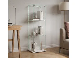 Vitrina de cristal de 3 estantes con iluminación LED - 123,3 x 39,8 x 35 cm - Vitrina estrecha - Blanco