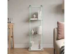 Vitrina de cristal de 3 estantes con iluminación LED - 123,3 x 39,8 x 35 cm - Vitrina estrecha - Blanco