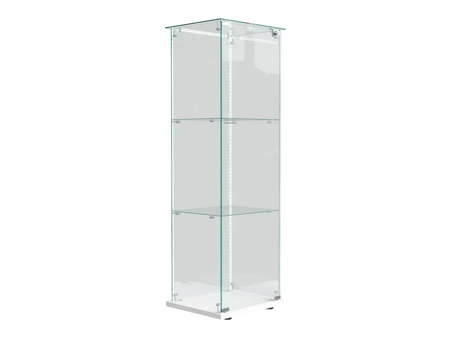 Vitrina de cristal de 3 estantes con iluminación LED - 123,3 x 39,8 x 35 cm - Vitrina estrecha - Blanco