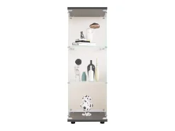 Vitrina de cristal de 3 estantes con puerta, estantería independiente para sala de estar, dormitorio y oficina, 42 x 36 x 125 cm, color negro