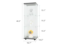 Vitrina de cristal de 3 estantes con puerta, estantería independiente para sala de estar, dormitorio y oficina, 42 x 36 x 125 cm, color negro