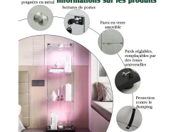 Vitrina de cristal de 3 estantes con iluminación táctil - 123,3 x 39,8 x 35 cm - Vitrina estrecha - Negra