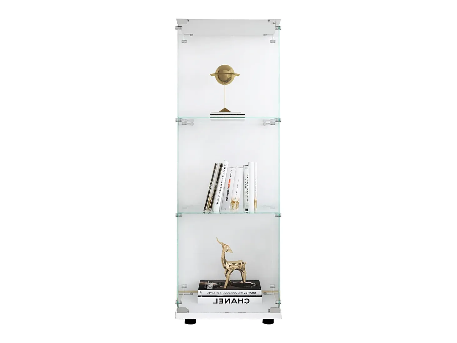 Vitrina de cristal de 3 estantes con puerta, estantería independiente para sala de estar, dormitorio y oficina, 42 x 36 x 125 cm, color blanco