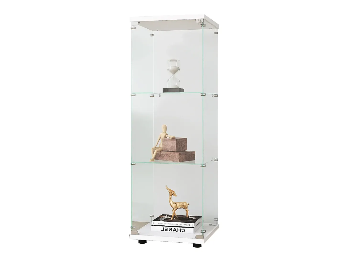 Vitrina de cristal de 3 estantes con puerta, estantería independiente para sala de estar, dormitorio y oficina, 42 x 36 x 125 cm, color blanco