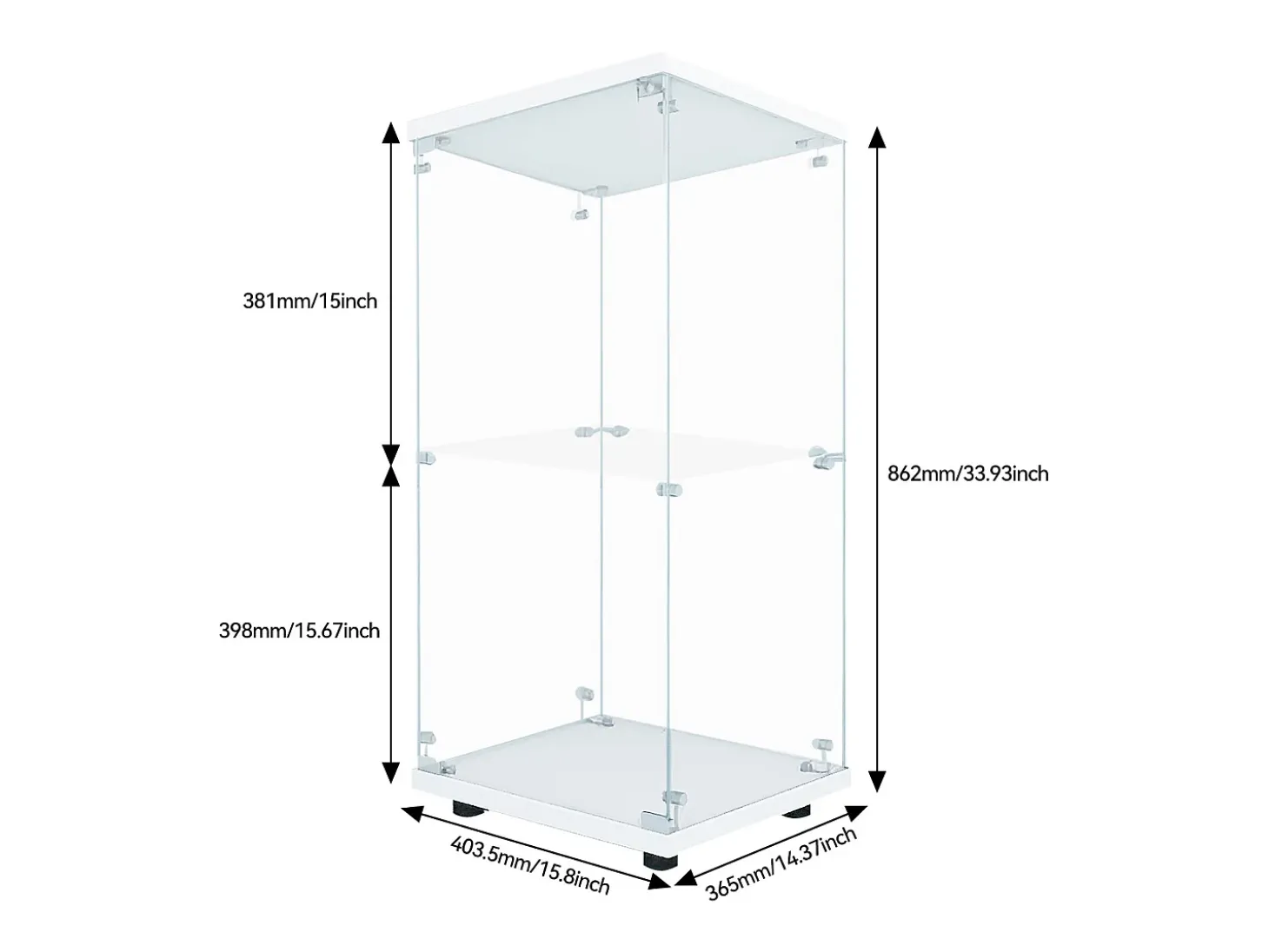 Vitrina de cristal de doble pared, 40*86*36,5 cm, con cerradura antirrobo e iluminación LED, color blanco