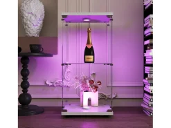 Vitrina de cristal de doble pared, 40*86*36,5 cm, con cerradura antirrobo e iluminación LED, color blanco