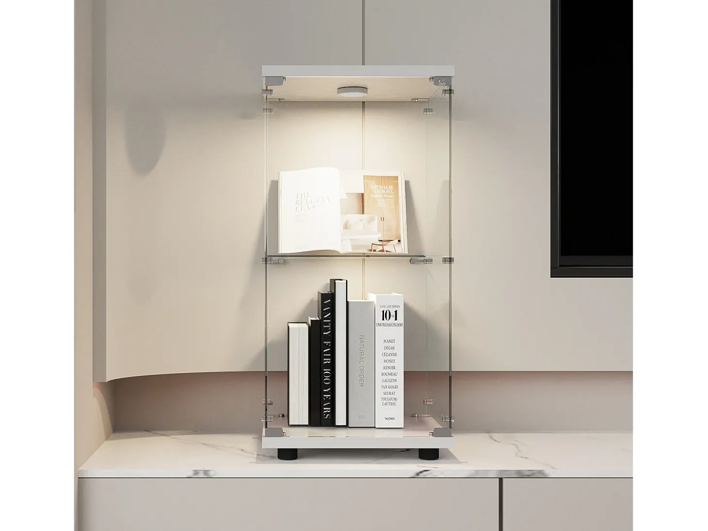 Vitrina de cristal de doble pared, 40*86*36,5 cm, con cerradura antirrobo e iluminación LED, color blanco