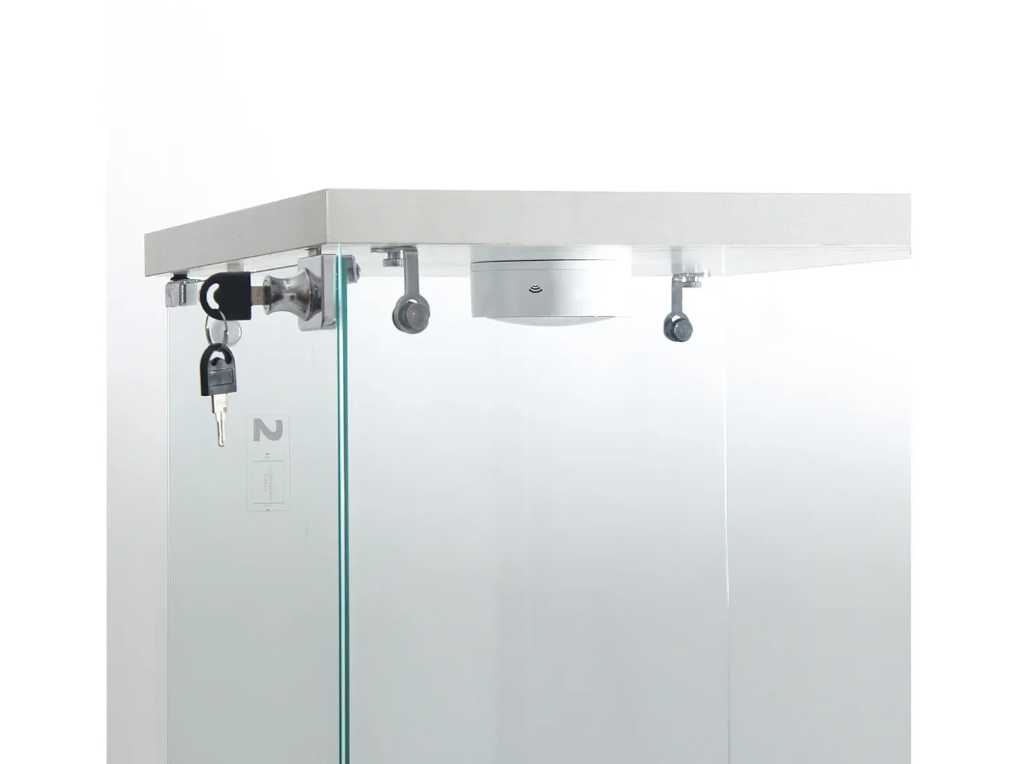 Vitrina de cristal de pie, 125 cm, con iluminación LED, cerradura, 1 puerta, 3 estantes, transparente, blanco