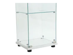 Vitrina de cristal de pie, 125 cm, con iluminación LED, cerradura, 1 puerta, 3 estantes, transparente, blanco