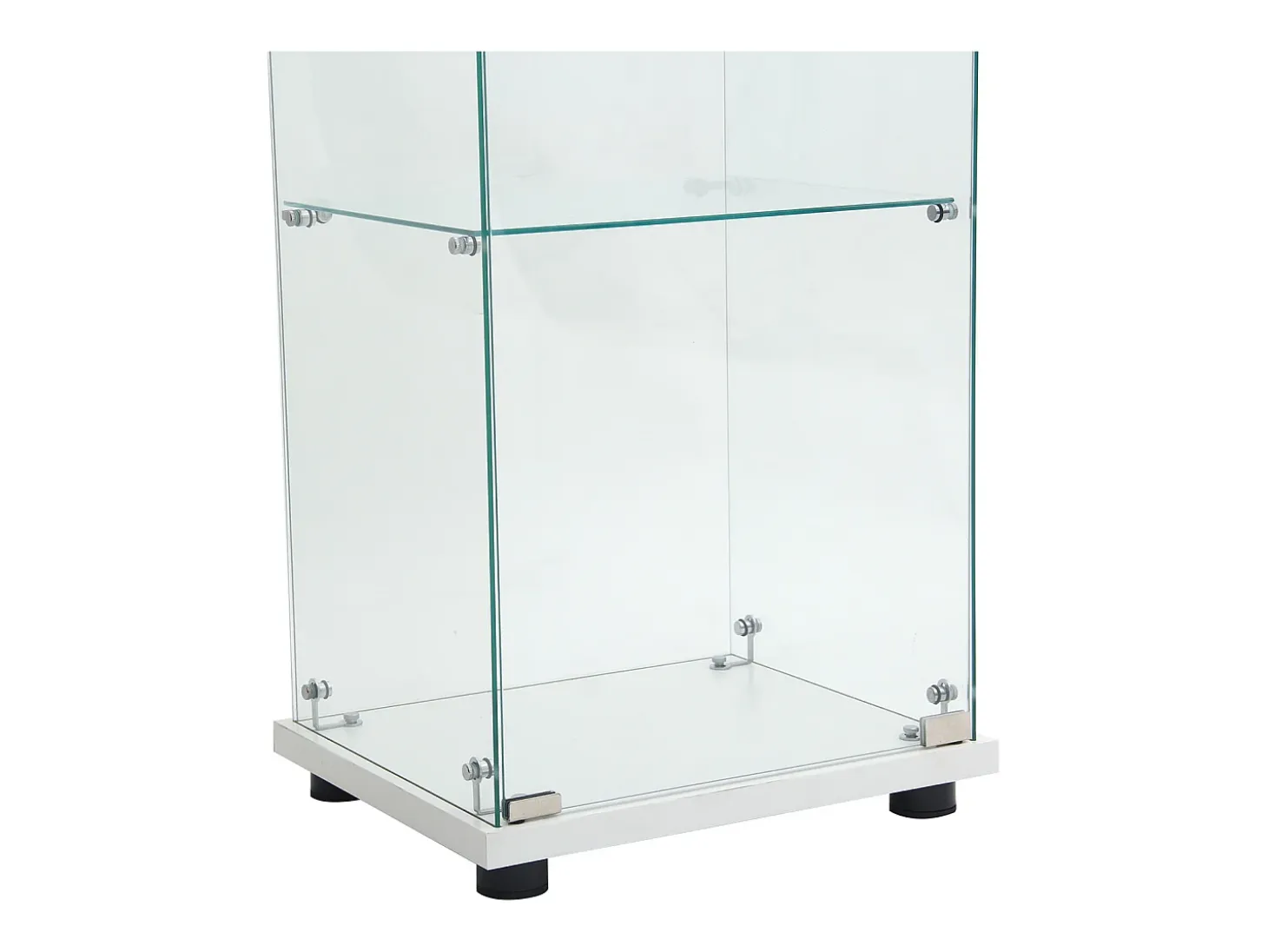 Vitrina de cristal de pie, 125 cm, con iluminación LED, cerradura, 1 puerta, 3 estantes, transparente, blanco