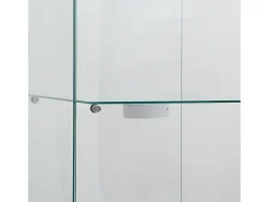 Vitrina de cristal de pie, 125 cm, con iluminación LED, cerradura, 1 puerta, 3 estantes, transparente, blanco