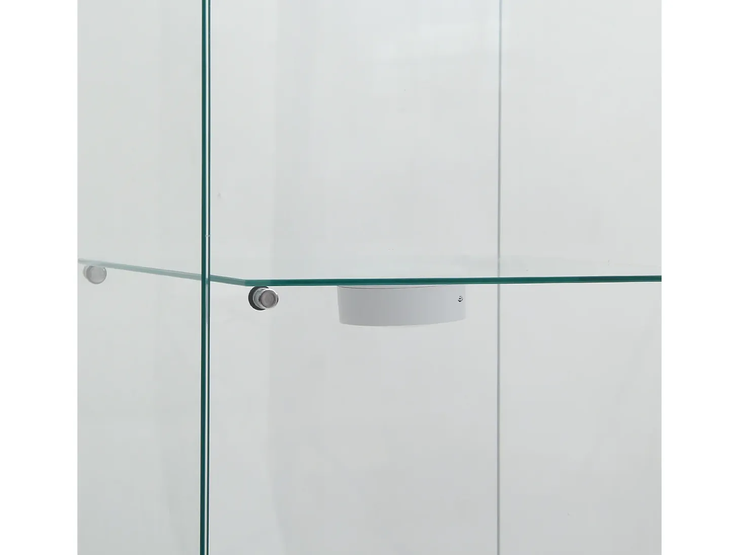 Vitrina de cristal de pie, 125 cm, con iluminación LED, cerradura, 1 puerta, 3 estantes, transparente, blanco