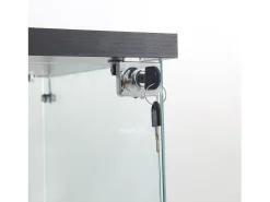 Vitrina de cristal de pie, 125 cm, con iluminación LED, cerradura, 1 puerta, 3 estantes, transparente, color negro