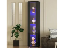 Vitrina de cristal multifuncional, con iluminación LED multicolor, diseño sencillo, panel acrílico, color negro (40x29x170 cm)