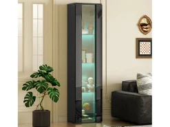Vitrina de cristal multifuncional, con iluminación LED multicolor, diseño sencillo, panel acrílico, color negro (40x29x170 cm)