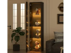 Vitrina de cristal multifuncional, con iluminación LED multicolor, diseño sencillo, panel acrílico, color negro (40x29x170 cm)