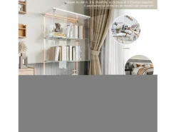 Vitrina de cristal, Vitrina de varios niveles, Vitrina de cristal con cerradura, Vitrina con iluminación LED, 78,51×35×164 cm, Blanco