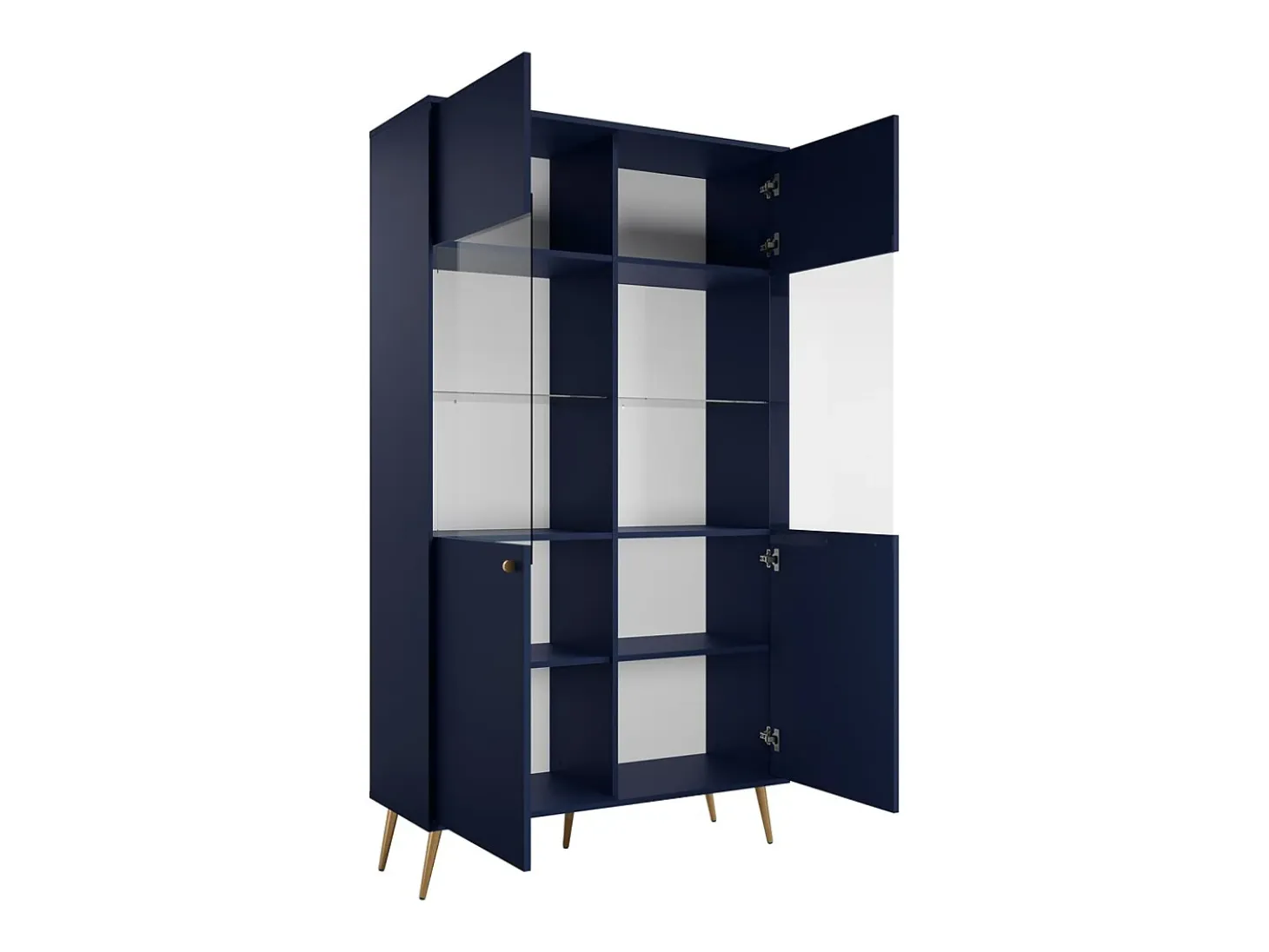Vitrina de diseño AZURÉA – 2 puertas acristaladas LED – Azul profundo – 106x191x41 cm