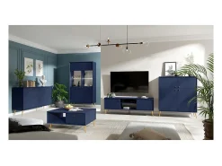 Vitrina de diseño AZURÉA – 2 puertas acristaladas LED – Azul profundo – 106x191x41 cm
