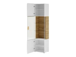 Vitrina de diseño colección OHIO modelo alto + LED. Color blanco y acabado efecto roble.