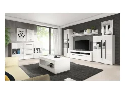 Vitrina de diseño con iluminación LED integrada colección BREDA color blanco mate y blanco brillante.