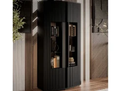 Vitrina de diseño negra con frontal curvado Looping