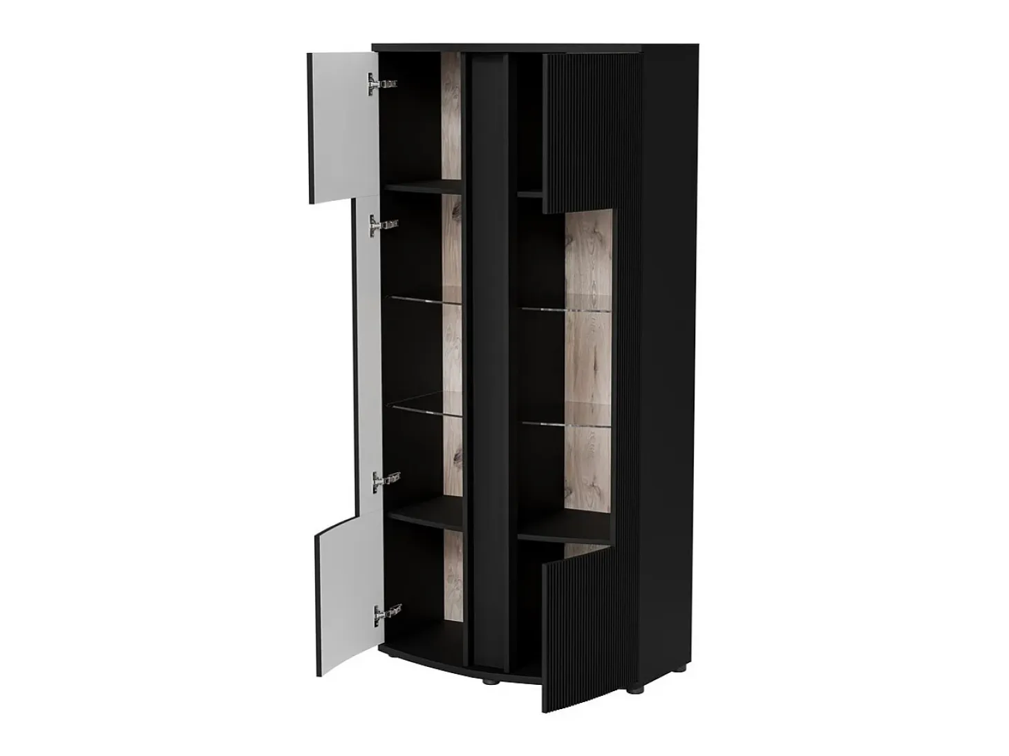 Vitrina de diseño negra con frontal curvado Looping