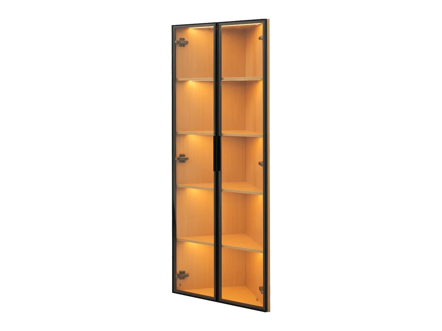 Vitrina de esquina 62×35×160 cm - con iluminación LED - 2 puertas de vidrio - natural