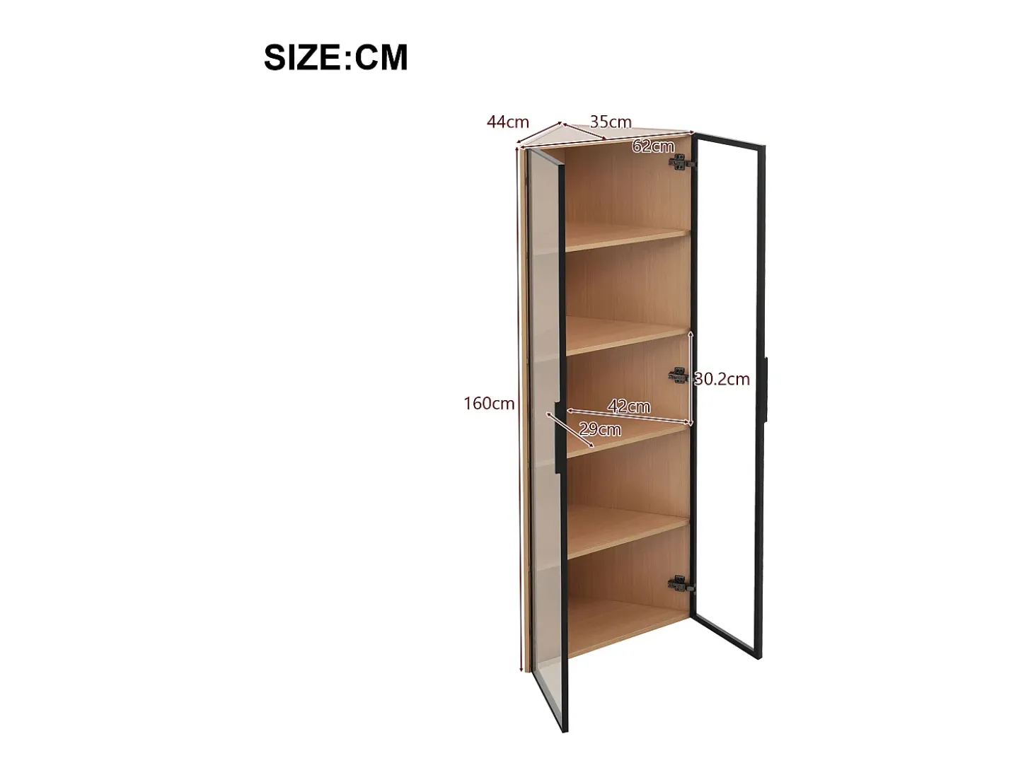 Vitrina de esquina 62×35×160 cm - con iluminación LED - 2 puertas de vidrio - natural