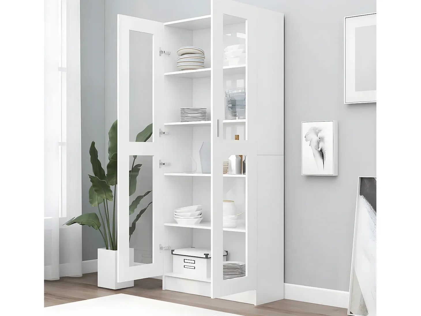 Vitrina de madera contrachapada blanco 82,5x30,5x185,5 cm