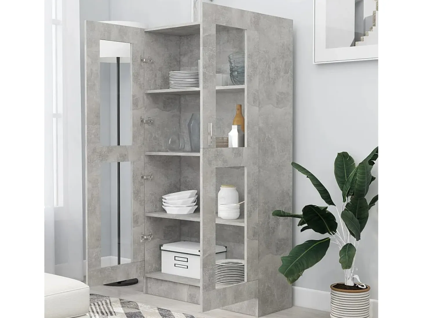 Vitrina de madera contrachapada gris hormigón 82,5x30,5x150cm ES852748