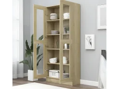 Vitrina de madera contrachapada color roble 82,5x30,5x185,5 cm