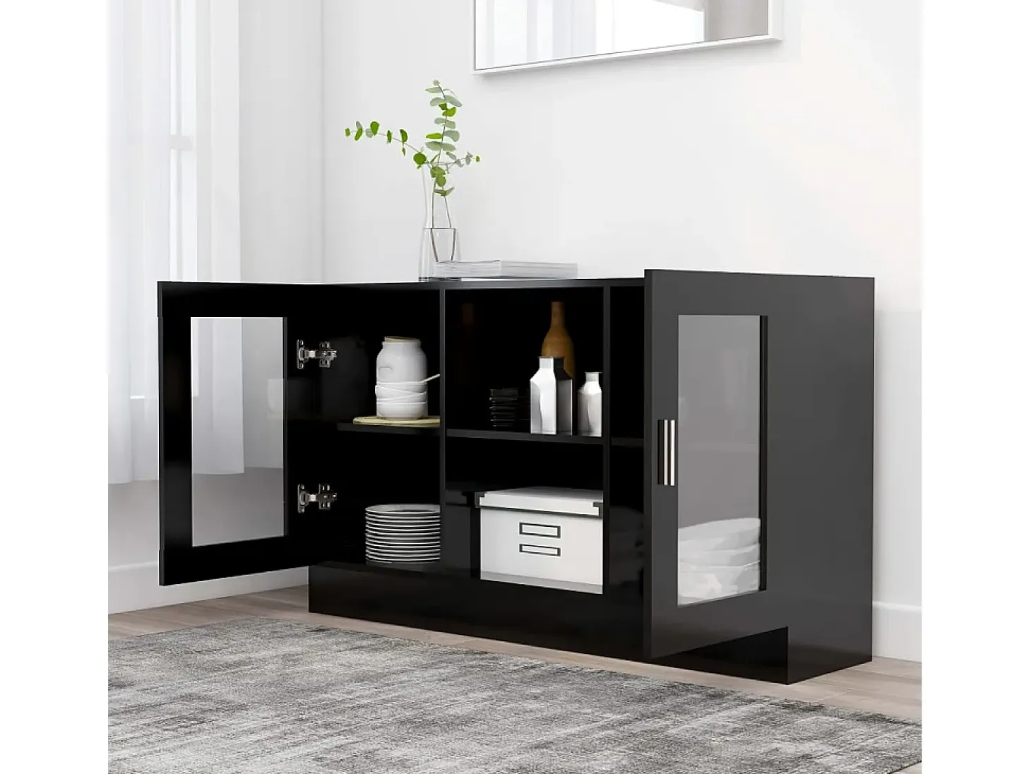 Vitrina de madera contrachapada negro 120x30,5x70 cm ES904203