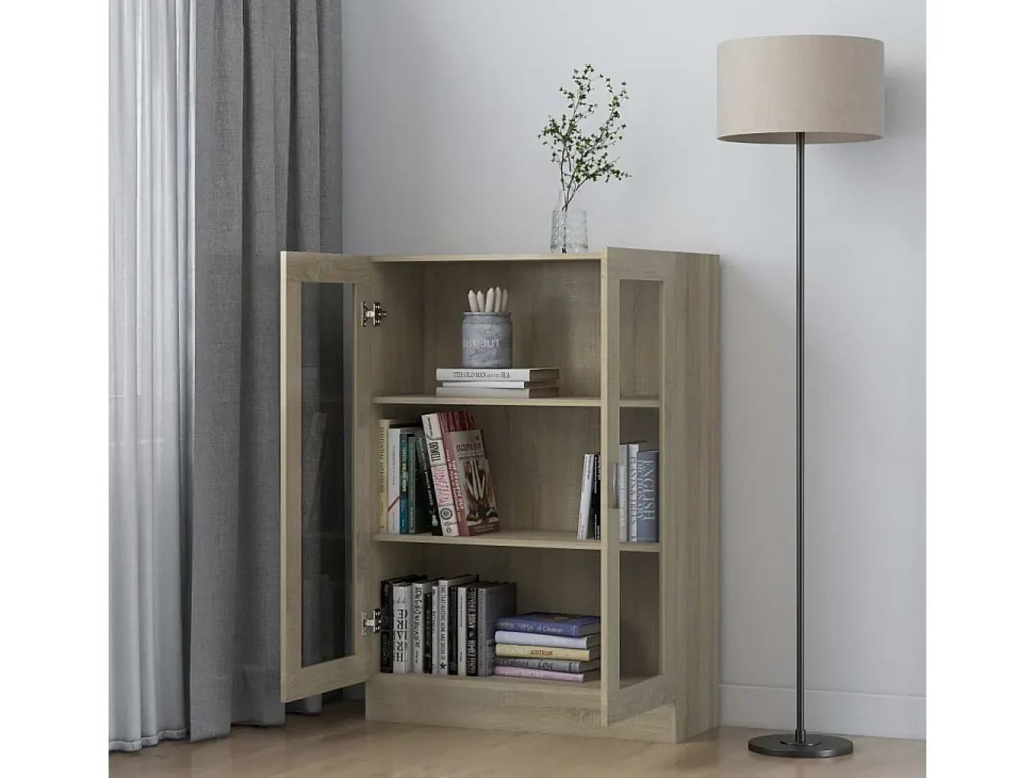 Vitrina de madera contrachapada color roble 82,5x30,5x115 cm ES585425
