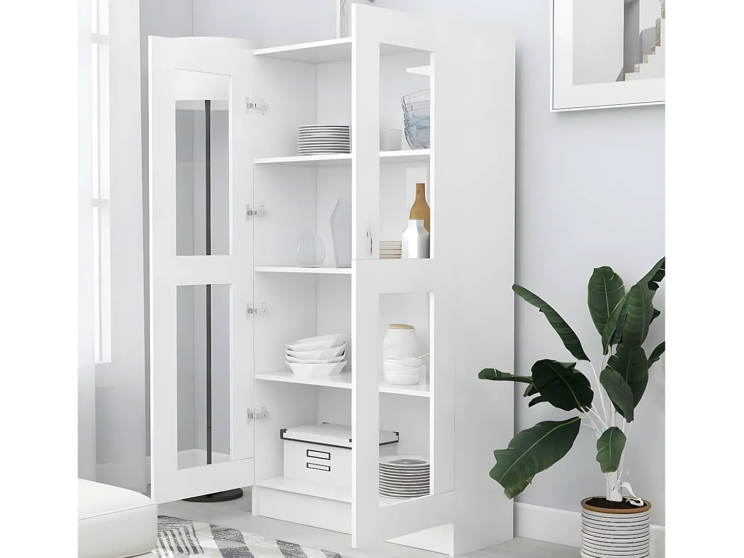 Vitrina de madera contrachapada blanco 82,5x30,5x150 cm