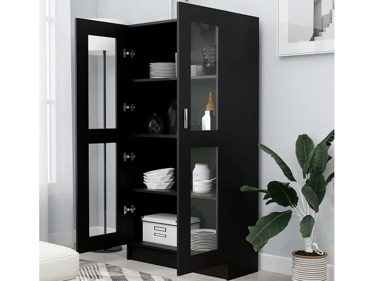 Vitrina de madera contrachapada negro 82,5x30,5x150 cm ES330780