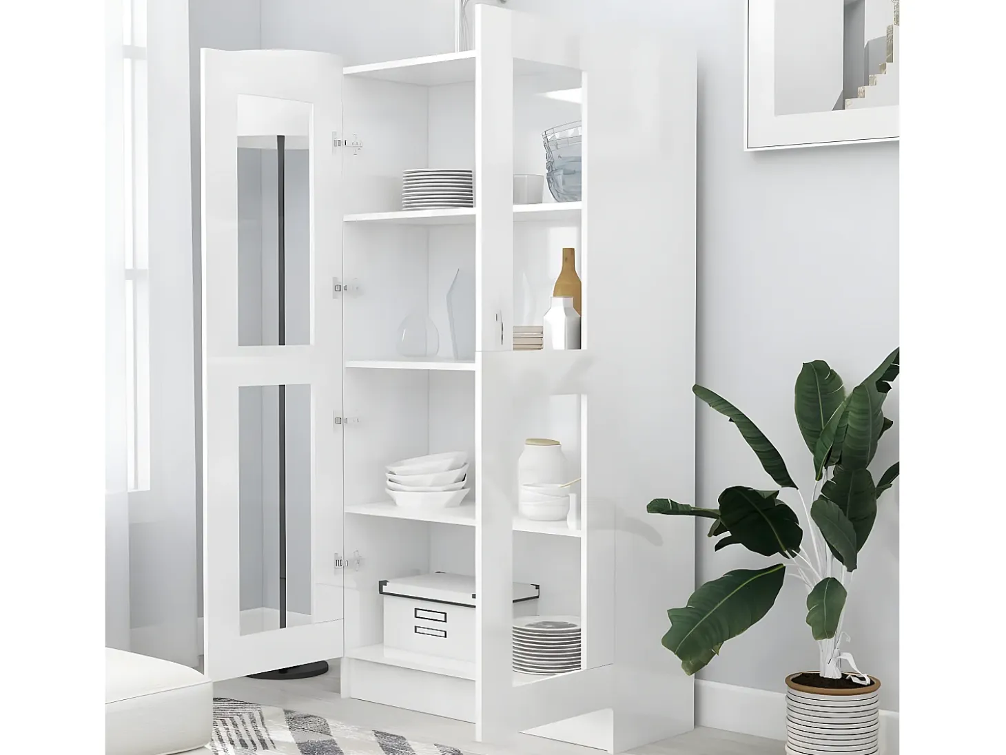 Vitrina de madera contrachapada blanco brillo 82,5x30,5x150 cm
