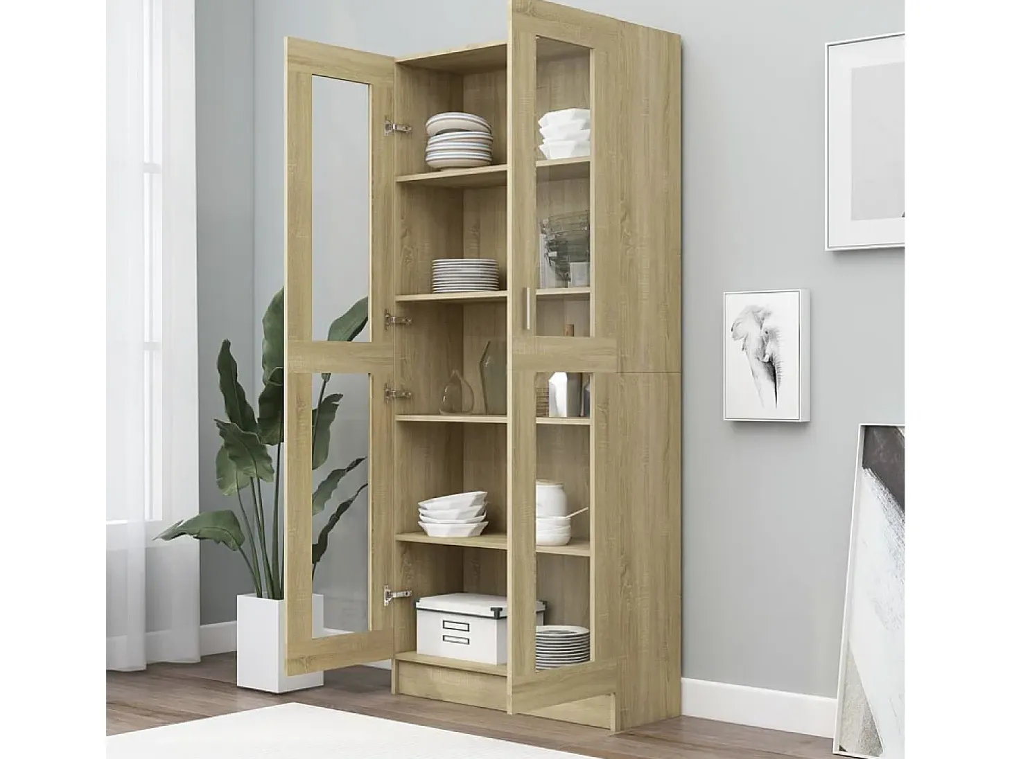 Vitrina de madera de ingeniería roble Sonoma 82,5x30,5x185,5 cm ES141498