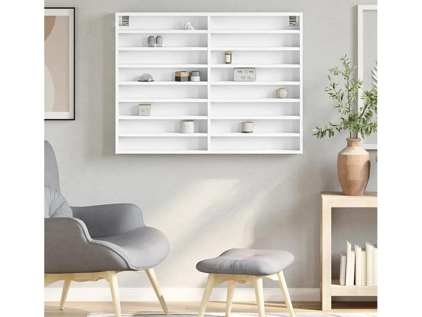 Vitrina de madera ingeniería blanca 100x8,5x75 cm ES604438