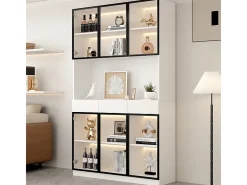 Vitrina de Pared - 6 Puertas Cristal + 3 Cajones - con LED RGB - Panel de Partículas 120x36x200cm