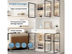 Vitrina de Pared - 6 Puertas Cristal + 3 Cajones - con LED RGB - Panel de Partículas 120x36x200cm