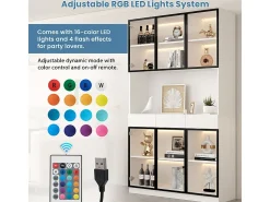 Vitrina de Pared - 6 Puertas Cristal + 3 Cajones - con LED RGB - Panel de Partículas 120x36x200cm