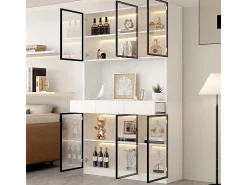 Vitrina de Pared - 6 Puertas Cristal + 3 Cajones - con LED RGB - Panel de Partículas 120x36x200cm